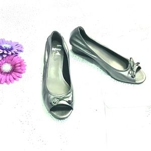 COLE HAAN Silver Peep Toe Wedge - Size 11
